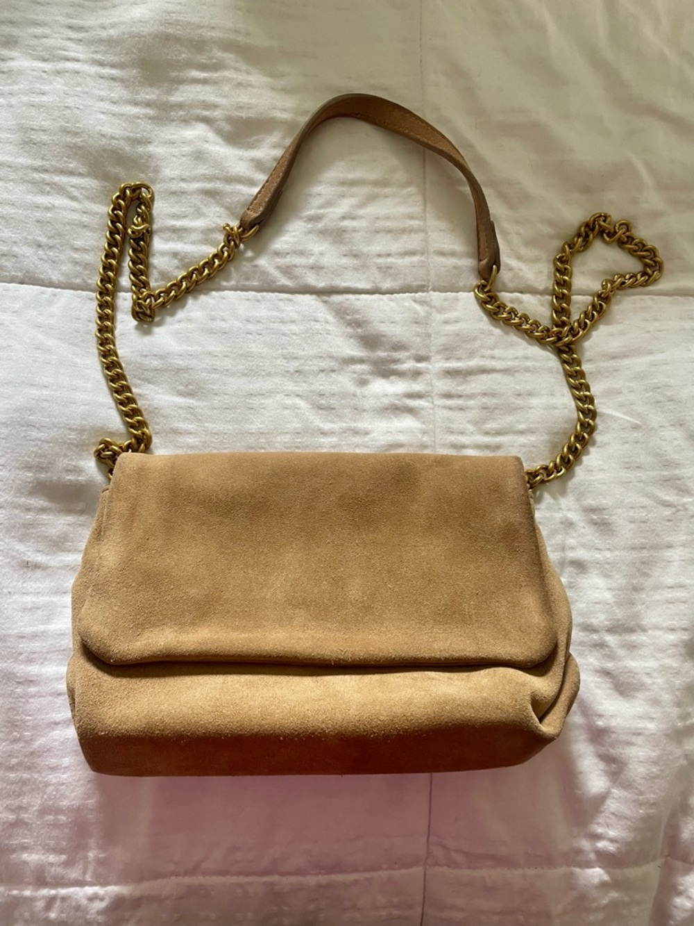 Mango Tan Suede Shoulder Bag with Gold Chain